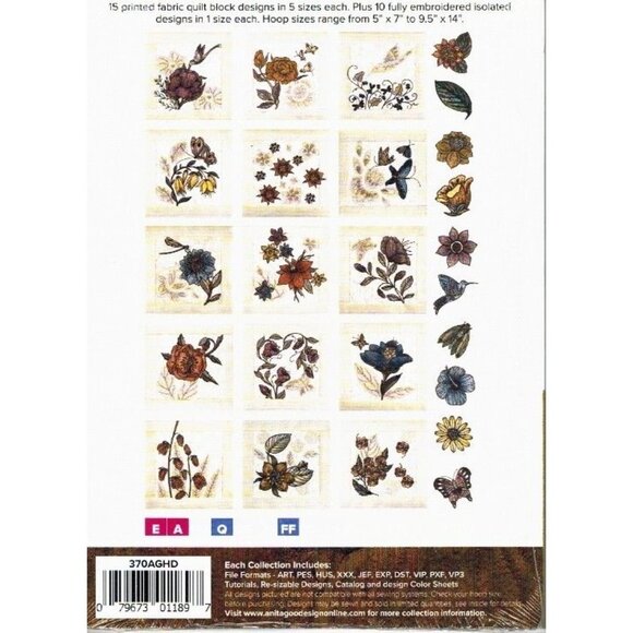 Anita Goodesign Embroidery Flourishing Flowers Quilting Collection 5-14" hoop - Picture 12 of 12